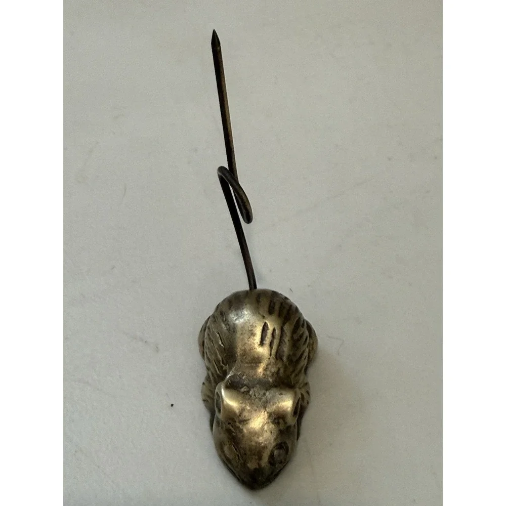 VTG MidCentury Modern Mice Solid Brass Paperweight Message Ring Receipt Holder